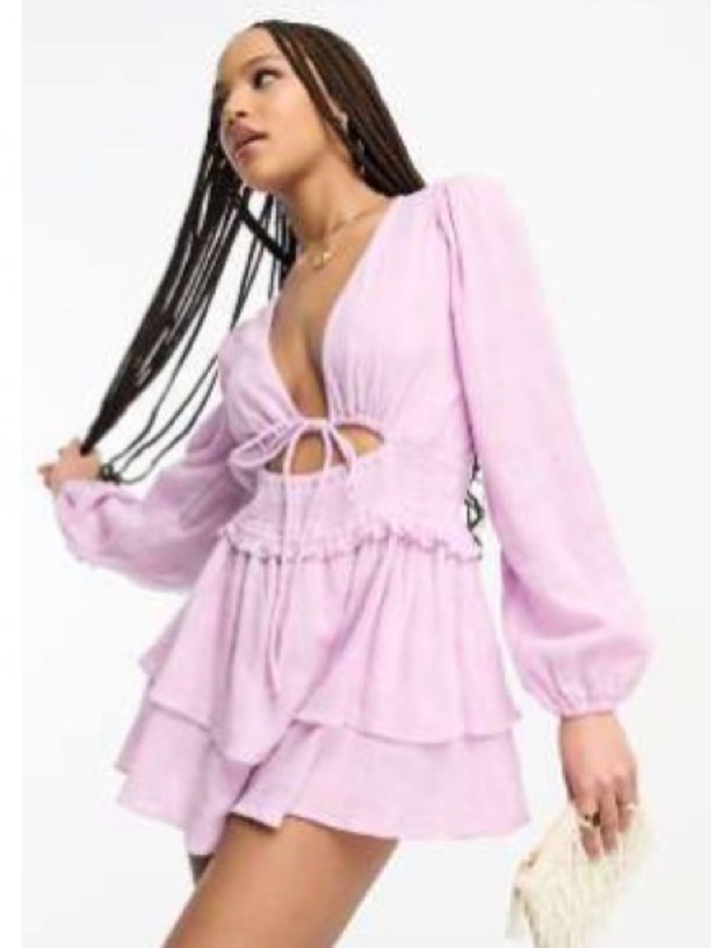 ASOS Design Lavender Tie-Front Ruffle Romper - Women